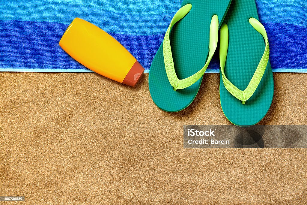 Beach arrangement Beach scene with copy space Arrangement Stock Photo