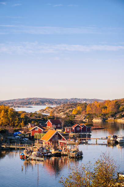 побережье швеции - fishing village idyllic red cottage стоковые фото и изображения