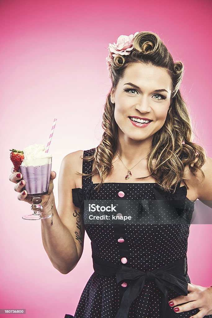 Beautiful rockabilly woman with milkshake Rockabilly Stock Photo