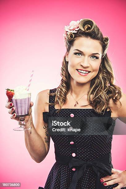 Beautiful Rockabilly Woman With Milkshake Stock Photo - Download Image Now - Rockabilly, 1950-1959, 30-34 Years