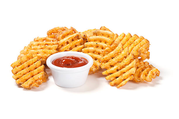 Waffle Potato Fries Waffle potato fries with ketchup. Potato Waffle stock pictures, royalty-free photos & images