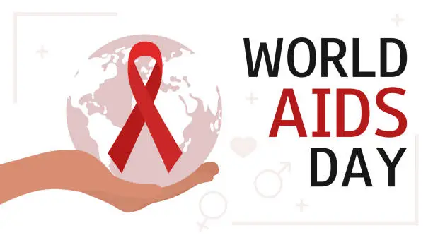 Vector illustration of Ribbon symbol for AIDS awareness. World Aids day. December 1. Template for banner, poster, background.