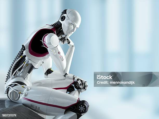 な 3 D ロボット明るい背景 - ロボットのストックフォトや画像を多数ご用意 - ロボット, 人物, 思索にふける