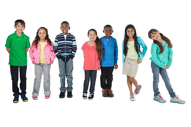 istock Cute casual group of elementary school students; studio shot 180737414