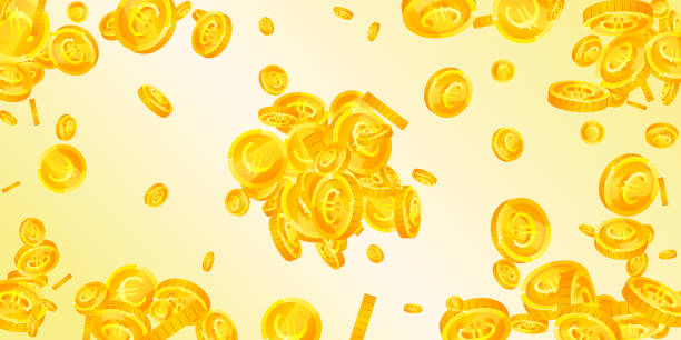 ilustrações de stock, clip art, desenhos animados e ícones de european union euro coins falling. scattered gold - coin euro symbol european union currency gold