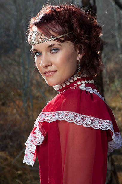 istock Young Woman Wearing Red Medieval Gown 180738321