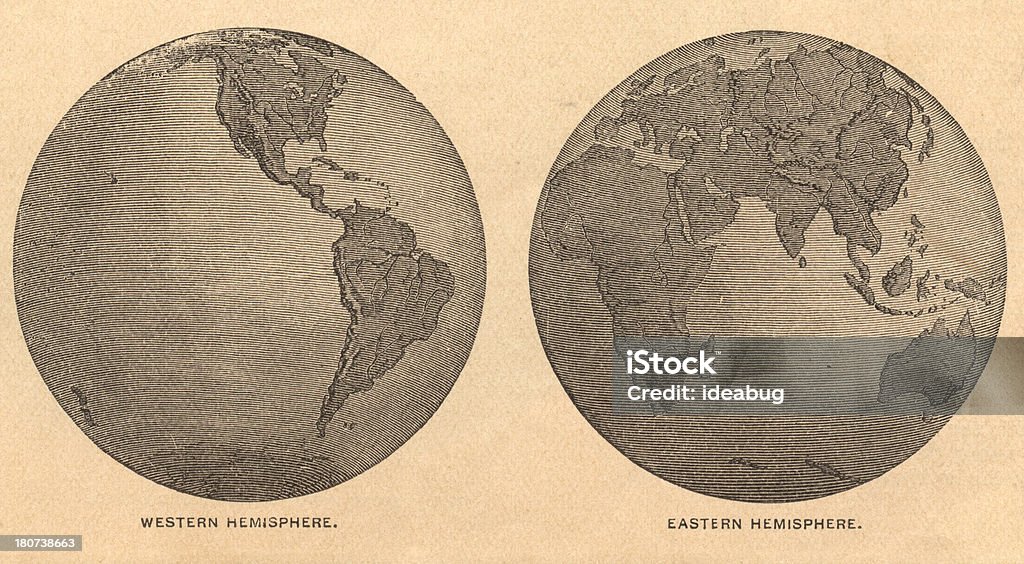 Alte Karte von östlichen und westlichen Hemisphäre, aus dem Jahr 1875 - Lizenzfrei Östliche Hemisphäre Stock-Illustration