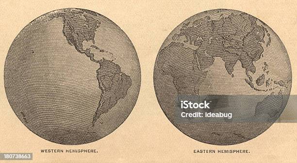 Stary Mapę Wschodniego I Zachodniego Hemispheres Od 1875 - Stockowe grafiki wektorowe i więcej obrazów Półkula wschodnia