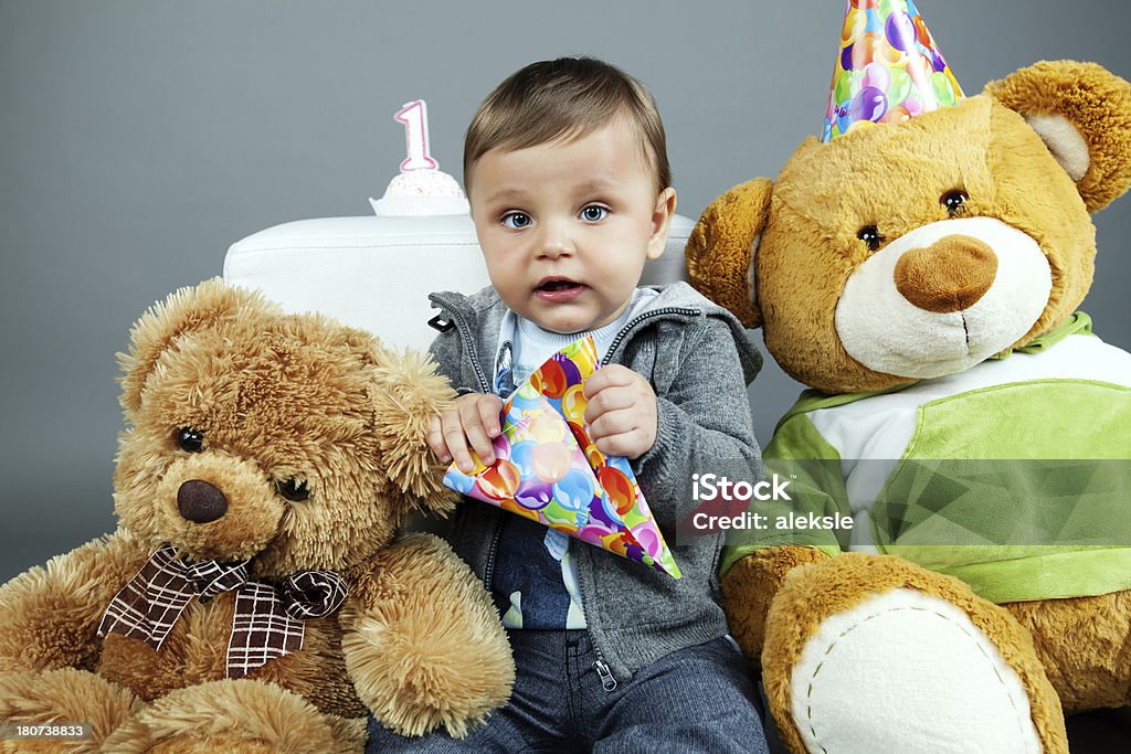 Baby boy in studio 1 year baby boy celebrating birthday 12-17 Months Stock Photo