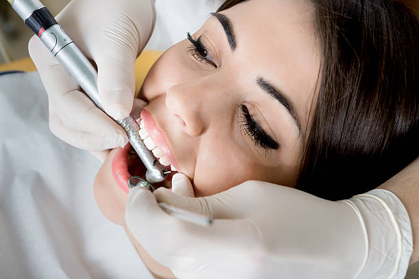 girl at the dentist stock photo