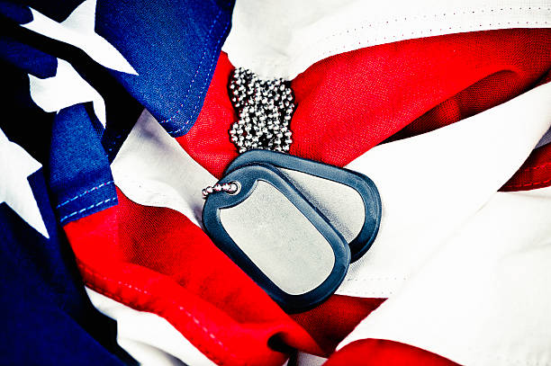 istock American Flag with Military Dog Tags 180739185