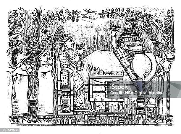 킹사이드 Sennacherib 아시리아에 대한 스톡 벡터 아트 및 기타 이미지 - 아시리아, 왕좌, 19세기