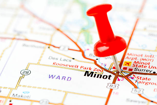 istock US capital cities on map series: Minot, North Dakota, ND 180739834