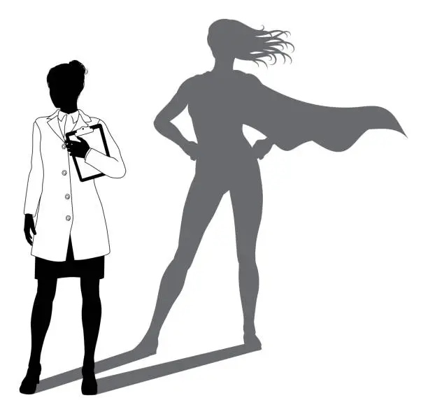Vector illustration of Superhero Scientist Super Hero Shadow Silhouette