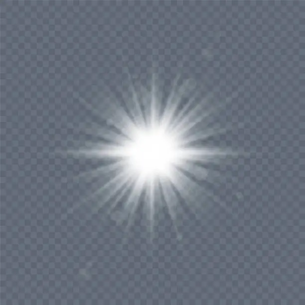 Vector illustration of Lens flare effect. Sun glare on transparent backdrop