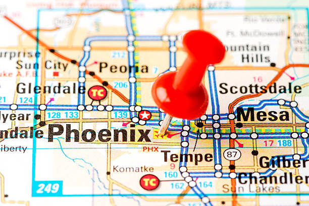 istock US capital cities on map series: Phoenix, Arizona, AZ 180741127