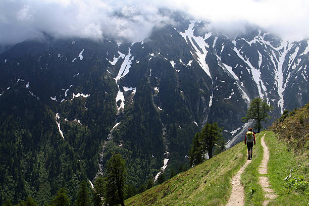 Hiking the Tour du Mont Blanc Trail in Switzerland stock photo