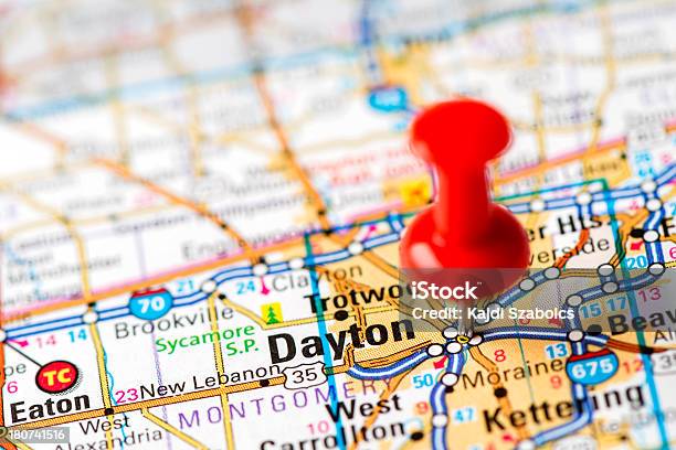 Us Capital Cities On Map Series Dayton Oh Stock Photo - Download Image Now - Dayton - Ohio, Ohio, Map