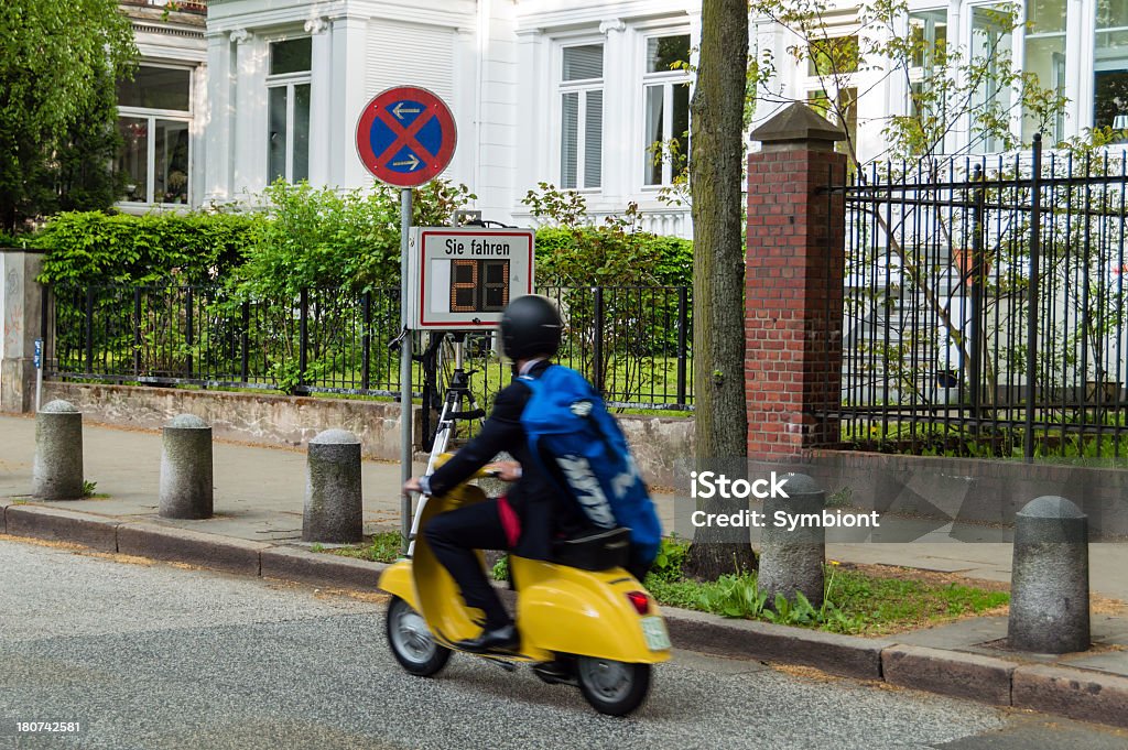 Police Speed Control A speed trap in Hamburg, Germany. Motorcycle Stock Photo