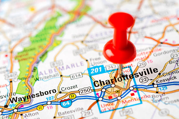 istock US capital cities on map series: Charlottesville, VA 180742723