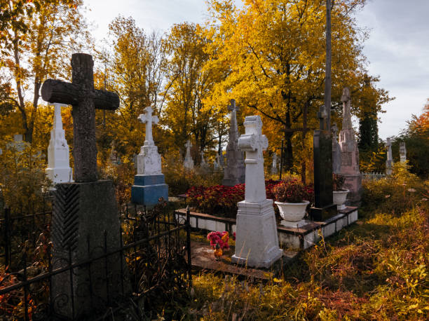 istock Old European cemetery with crosses. 1807427896