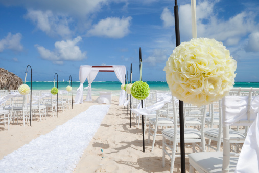 Tropical wedding setup on a caribbean beach. ..