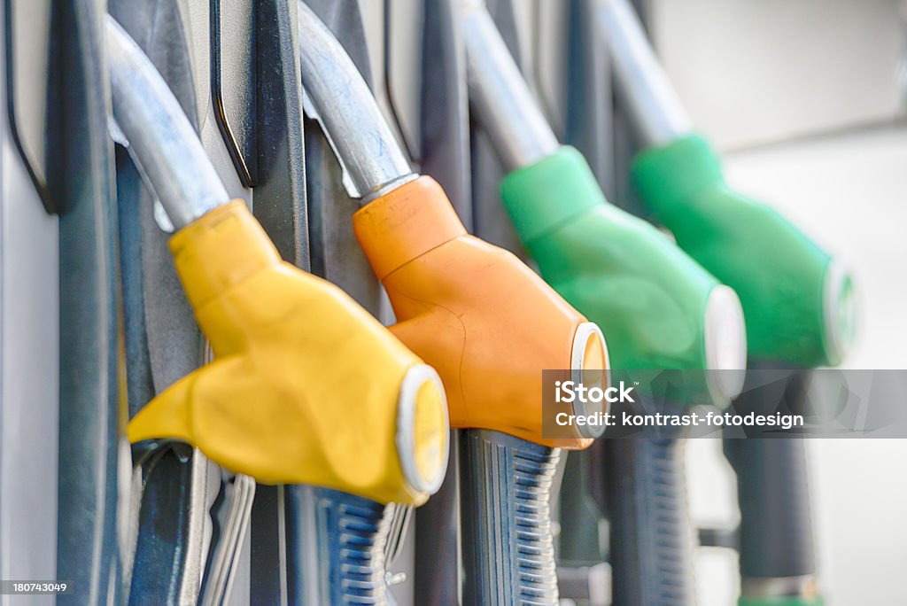 Fuel Pumps Row of fuel pumps. Biogas Stock Photo