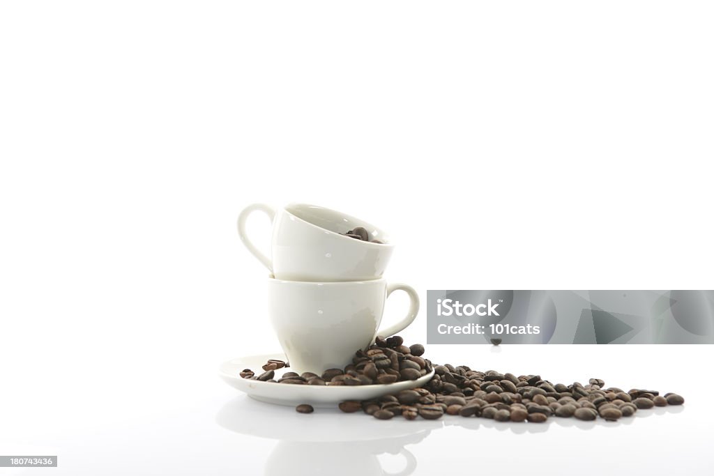 cup of coffee cup of coffee and coffee beans on white Backgrounds Stock Photo