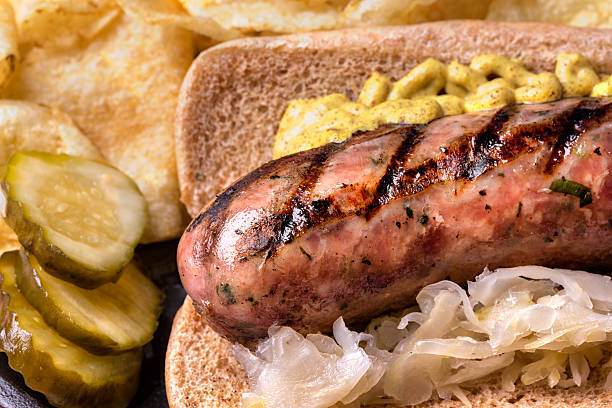 istock Bratwurst with Mustard and Saurkraut 180743670