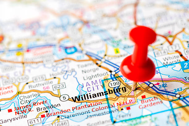 istock US capital cities on map series: Williamsburg, VA 180743789
