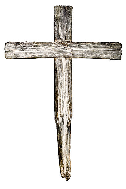 istock Wooden crucifix cross on white background 180743875