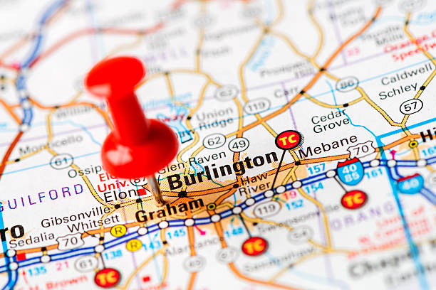 istock US capital cities on map series: Burlington,  NC 180744380