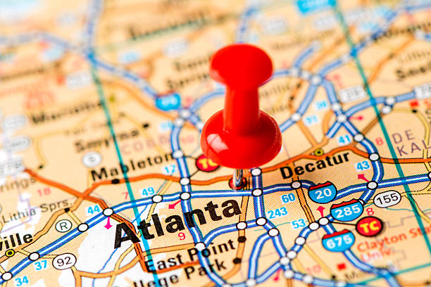 istock US capital cities on map series: Atlanta, GA 180744522
