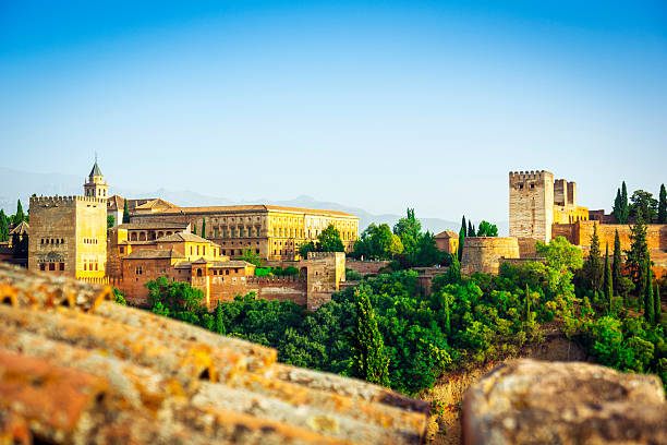 Boy and girl on mountain in Granada,Spain.