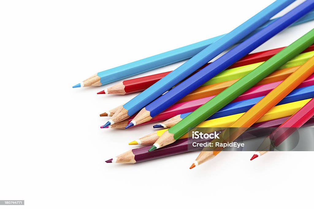 Multicolored Pencil Crayons Jumbled Together On White Stock Photo -  Download Image Now - iStock