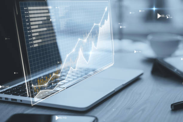 istock Digital stock market analysis displayed on a laptop screen 1807450495