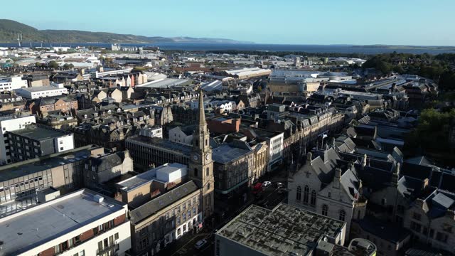 aerial drone footage of the old town of Inverness, Scotland in the Highlands