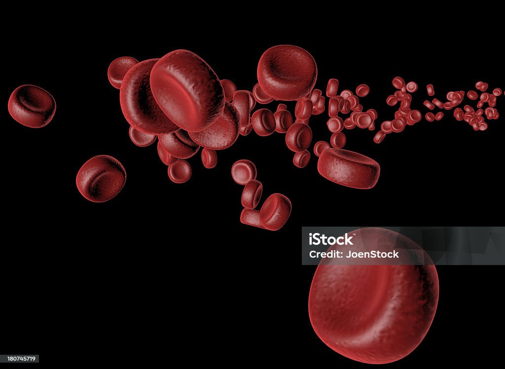 3 D roten Blutkörperchen auf schwarzem Hintergrund - Lizenzfrei Anatomie Stock-Foto