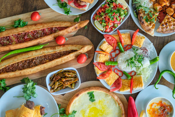 istock Turkish meat dishes and pastries, lahmacun, pide, shorba ,kebab 1807458621