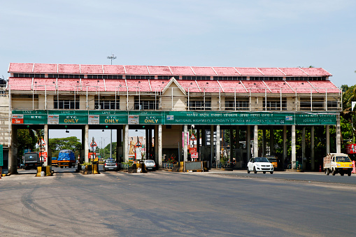 Kerala, India - March 22, 2023 close view of an Interstate Toll Plaza or booth in kochi national highway
