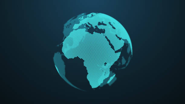 Planet Earth blue dots hologram on dark background. 3 d illustration
