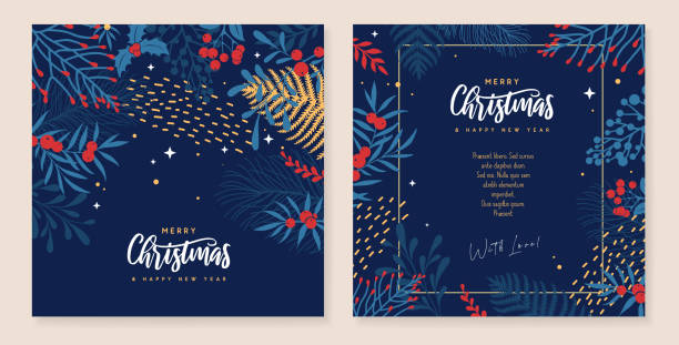 Set of Christmas holiday greeting cards or covers with christmas floral desoration. Vector illustration Set of Christmas holiday greeting cards or covers with christmas floral desoration. Vector illustration Christmas Greeting Card stock illustrations