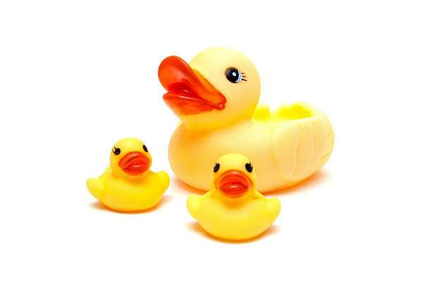 istock Yellow Plastic Duck isolated on white background 180748315