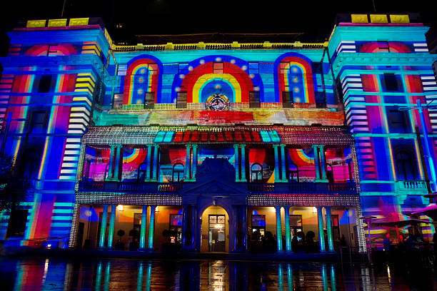 Customs House at Circular Quay, Sydney has a colourful design projected onto its exterior as part of the Vivid Sydney festival 2013.