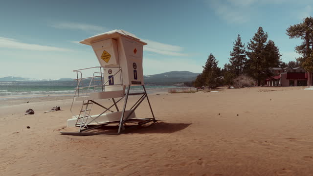 Lifeguard Tower by the Lake shore on the beach