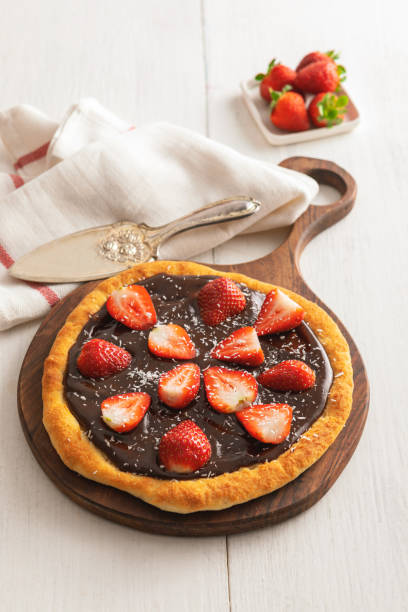 istock Homemade chocolate pizza with strawberries 1807489519