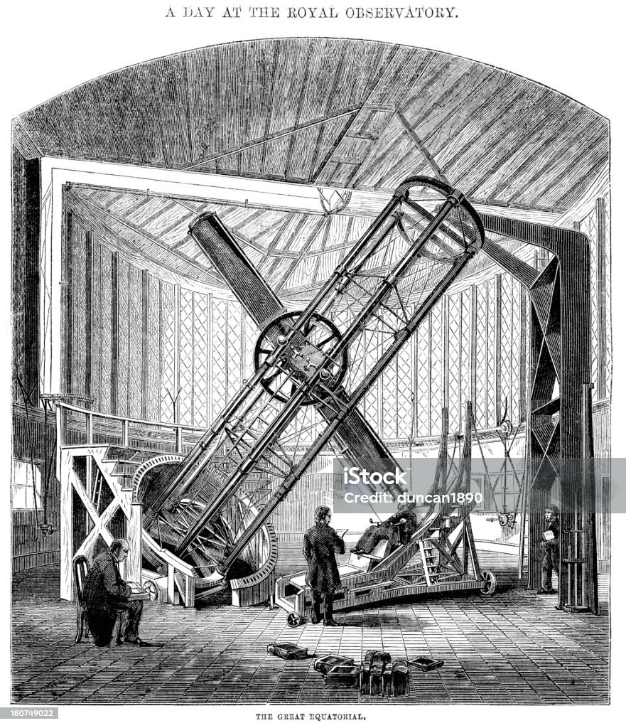 Grande Telescópio equatorial - Ilustração de 1860-1869 royalty-free