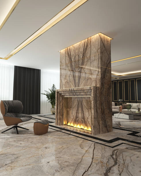istock luxury modern living room fireplace 1807490745