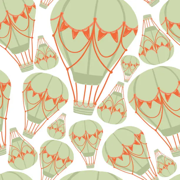 Vector illustration of Hot air balloons seamless hand drawn pattern