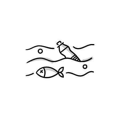 Marine Pollution Sketchy Doodle Vector Line Icon with Editable Stroke. The Icon is suitable for web design, mobile apps, UI, UX, and GUI design.
